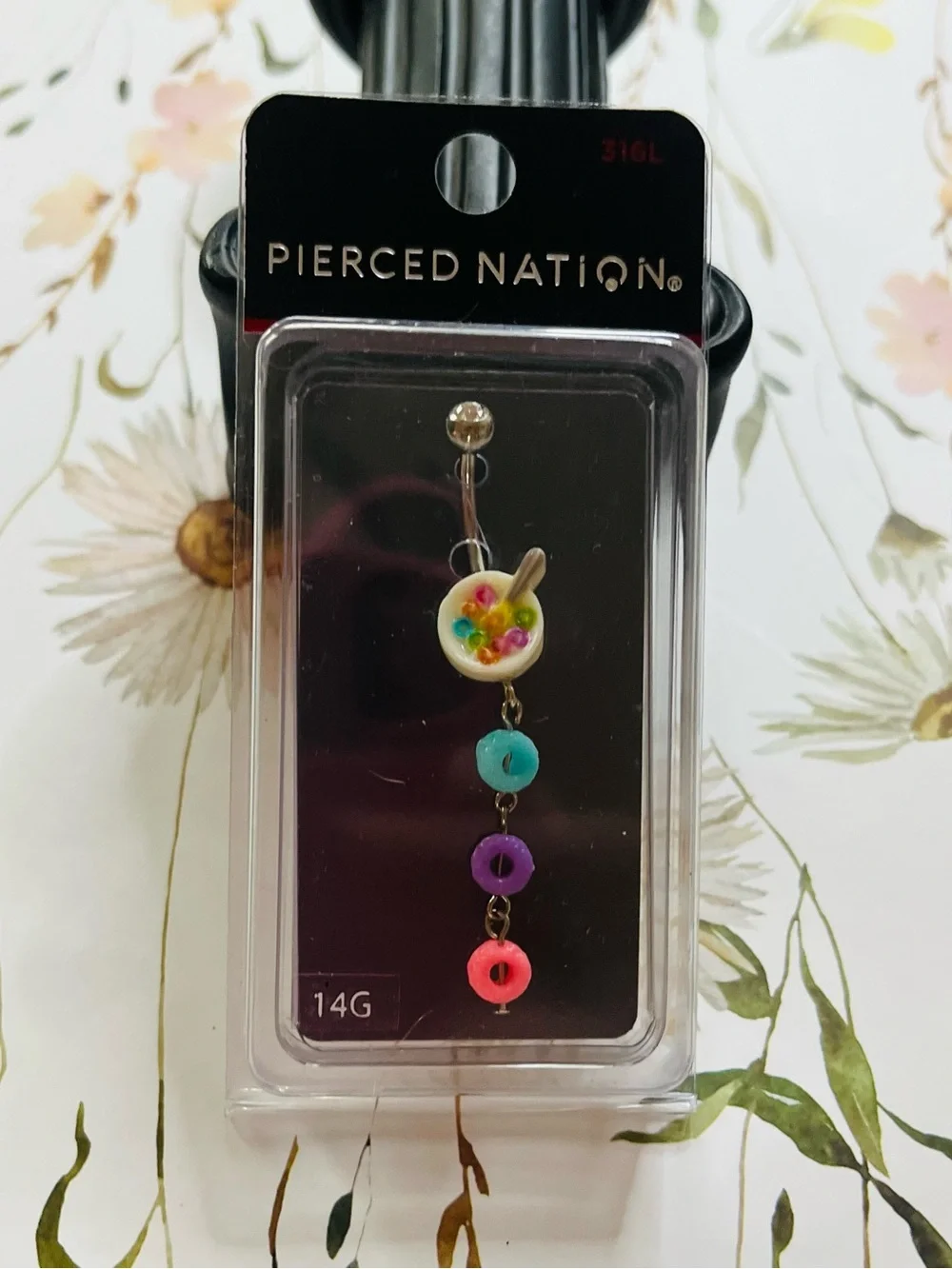 Pierced Nation Cereal Bowl Belly Ring Fruit Loops Dangle 14G NWT